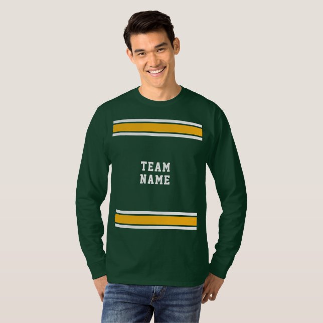 Grönt Guld White Sports Jersey Team Långärmad T Shirt (Hel framsida)