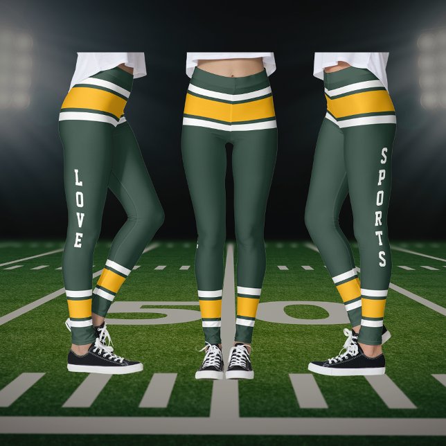 Grönt Guld White Team Jersey Färg Kärlek Sports Leggings (Green Gold White Team Jersey Colors Love Sports Leggings)