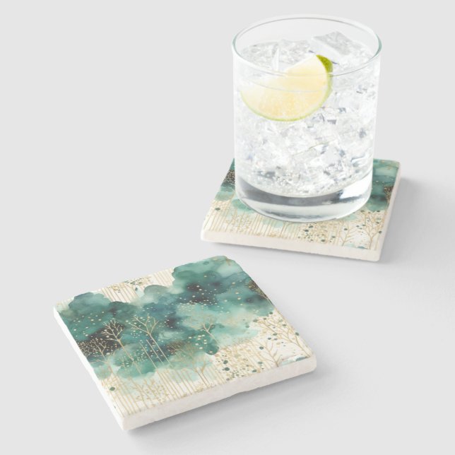 Grönt Guld White Träd jul Stenunderlägg (Sidan)