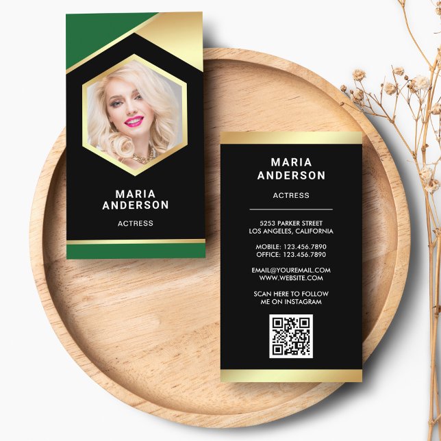 Grönt Gulfmodell - Actress QR-kodfoto Visitkort (Skapare uppladdad)