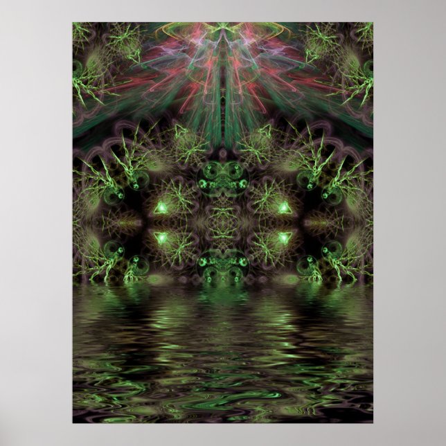 Grönt Gully Fractal Art Poster (Framsidan)