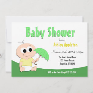 Grönt & Gult Baby Paraplla - Shower-inbjudningar Inbjudningar
