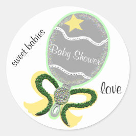 Grönt Gult Baby Shower Rattle Round Stickers Runt Klistermärke