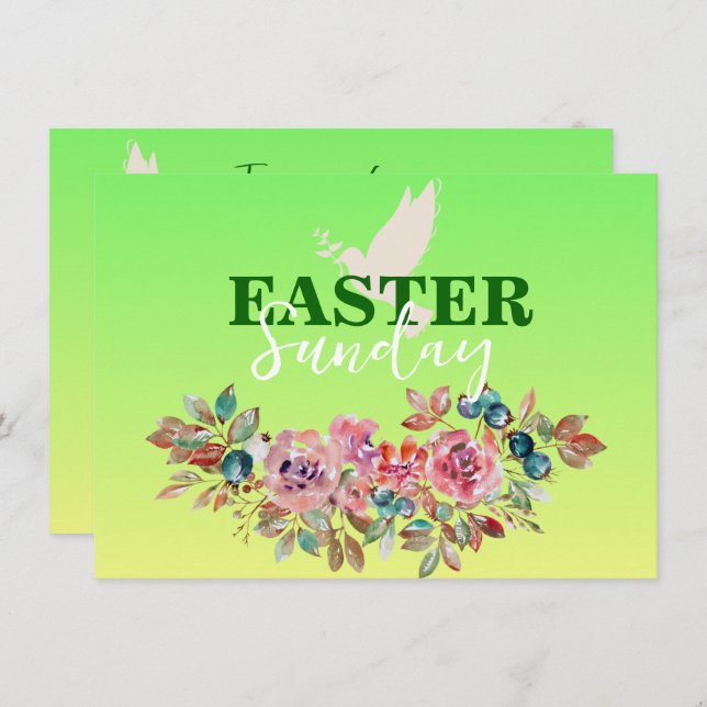 Grönt & Gult Blommigt Påsk kyrkinbjudan Inbjudningar (Fram/baksida)