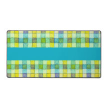 Grönt gult Blue gingham skrivbordsmatta