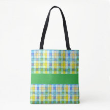 Grönt gult blue gingham Tote bag