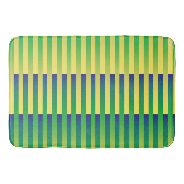 Grönt Gult Blue Stripe Mönster Badrumsmatta (Framsidan)