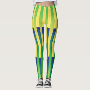 Grönt Gult Blue Stripe Mönster Leggings