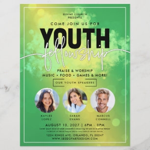 Grönt Gult Bokeh Youth Fellowship Church Reklamblad