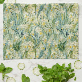 Grönt Gult Botanical Iris Mönster Kitchen Towels Kökshandduk