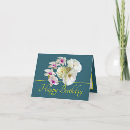 Grönt Gult Bouquet Vit ros Orchids Birthday Kort