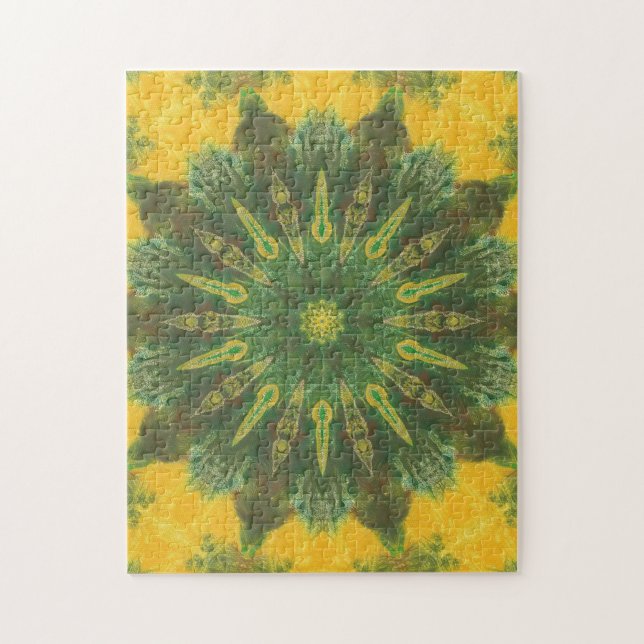 Grönt Gult Brun Geometric Kaleidoscope Puzzles Pussel (Vertikal)