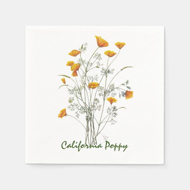 Grönt Gult California Poppy Watercolor Painting Pappersservett (Framsidan)