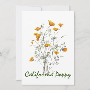 Grönt Gult California Poppy Watercolor Painting Tack Kort