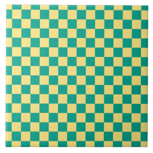 Grönt + Gult Checkerboard Mönster Kakelplatta