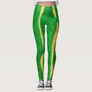 Grönt Gult Curve Linjer Abstrakt Art Leggings