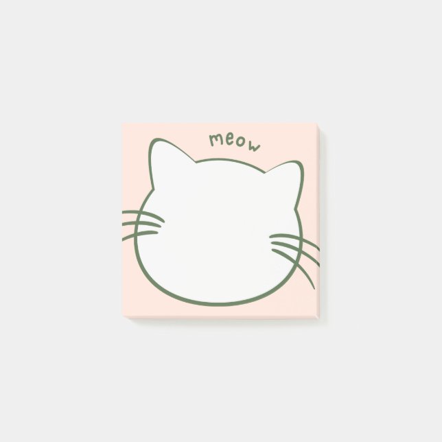 Grönt Gult Cute Cat Shape Meow Post-it Block (Framsida)