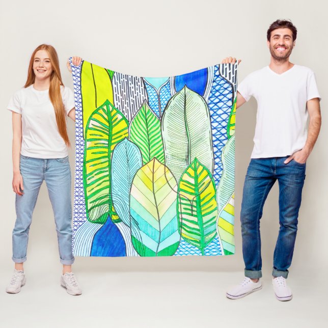 Grönt Gult Cute Modern Tropical Boho Löv Fleecefilt (På plats)