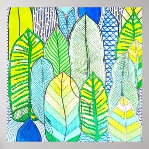 Grönt Gult Cute Modern Tropical Boho Löv Poster