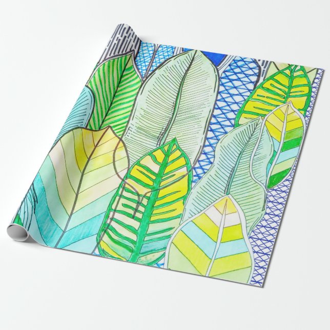 Grönt Gult Cute Modern Tropical Boho Löv Presentpapper (Utrullad)