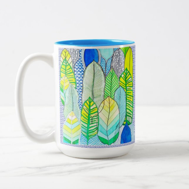 Grönt Gult Cute Modern Tropical Boho Löv Två-Tonad Mugg (Vänster)