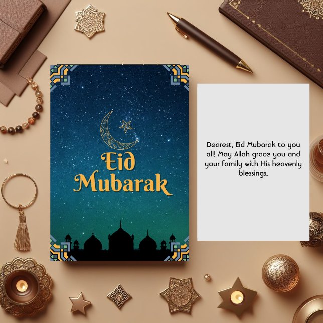 Grönt Gult Eid Mubarak Card Tack Kort (Skapare uppladdad)