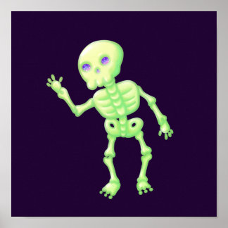 Grönt Gult Glow Cute Skeleton Waking Art Poster