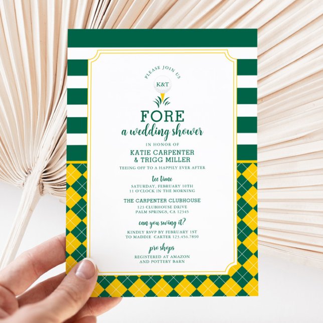 Grönt Gult Golf Par Shower-inbjudan Inbjudningar (Golf Couples Wedding Shower Invitation)