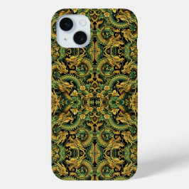 Grönt Gult Guld Batik Wood Dragon iphone case