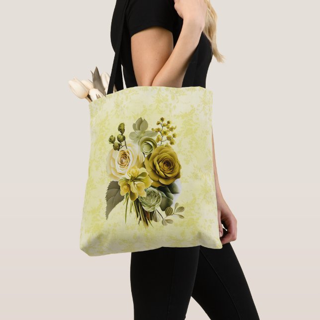 Grönt Gult Guld Blommigt Shoulder Toit Bag Tygkasse (Närbild)