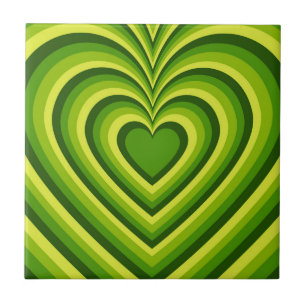 Grönt Gult Hypnotic Heart Kärlek Mönster Kakelplatta