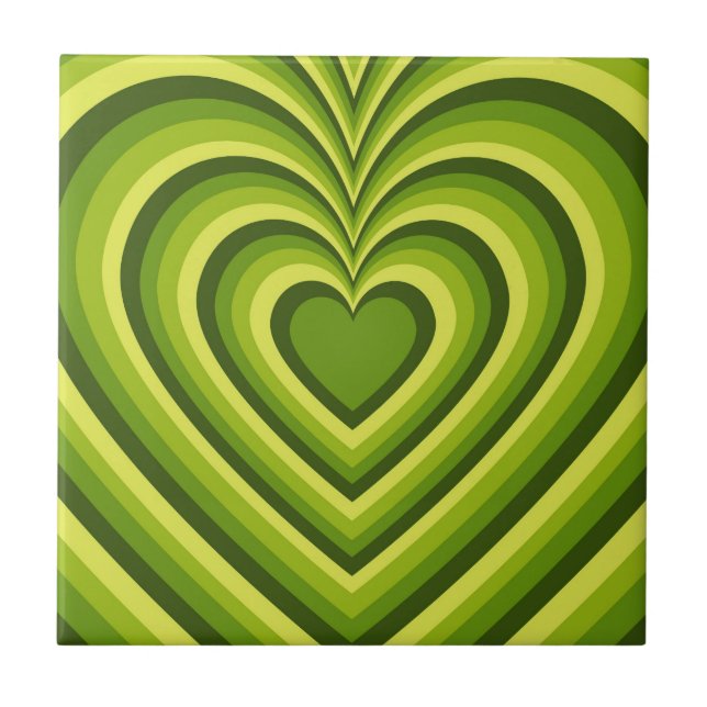Grönt Gult Hypnotic Heart Kärlek Mönster Kakelplatta (Framsidan)