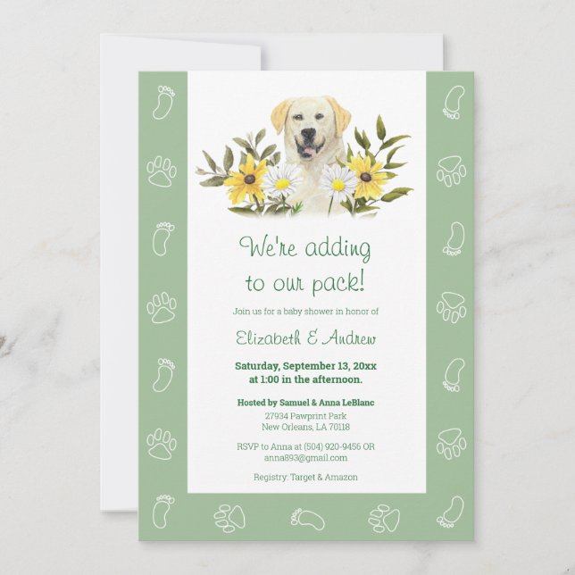 Grönt Gult Labrador Hund Baby Shower-inbjudan Inbjudningar (Framsida)