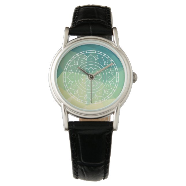 Grönt Gult Mandala inspiration Harmony Flower Armbandsur (Framsida)