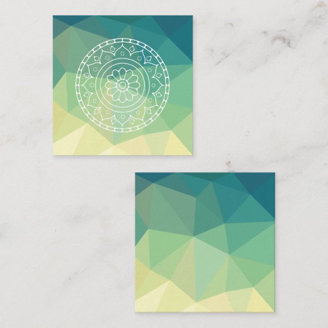 Grönt Gult Mandala inspiration Harmony Flower Fyrkantigt Visitkort (Fram/baksida)