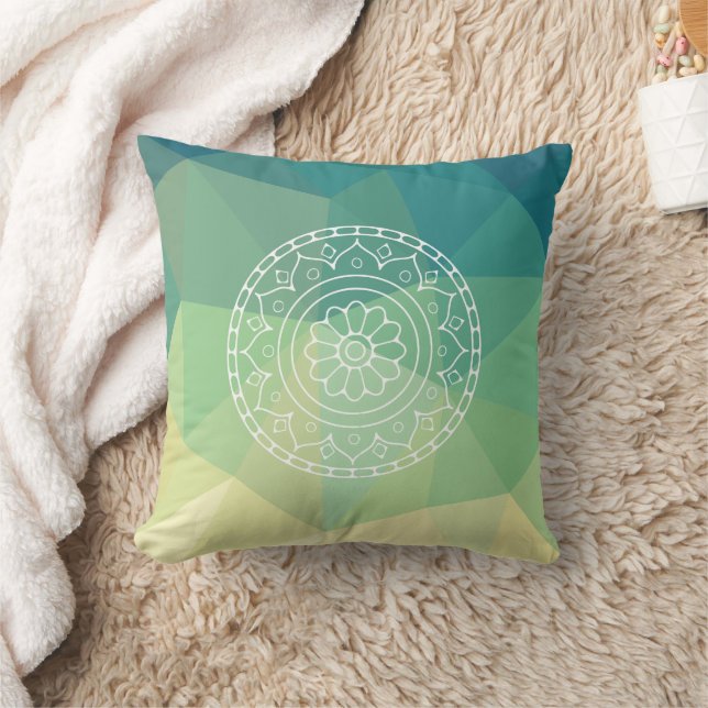 Grönt Gult Mandala inspiration Harmony Flower Kudde (Filt)