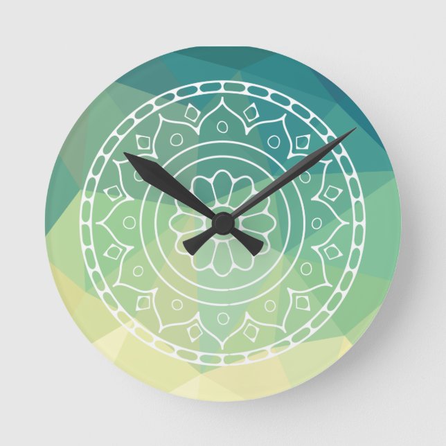 Grönt Gult Mandala inspiration Harmony Flower Rund Klocka (Framsida)
