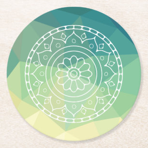 Grönt Gult Mandala inspiration Harmony Flower Underlägg Papper Rund