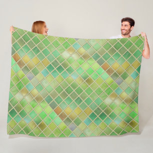 Grönt Gult Mosaic Design Fleecefilt