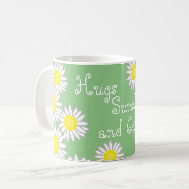 Grönt Gult och Vit Daisy Cute Suting Kaffemugg (Framsida vänster)