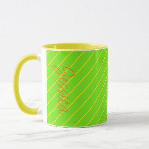 Grönt Gult Rand Girly Modern minimalist Namn Mugg