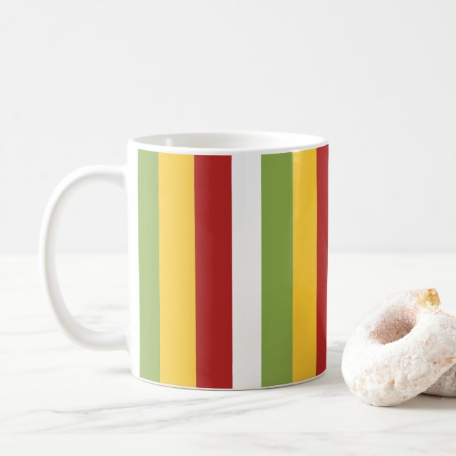 Grönt Gult Röda Ränder Kaffemugg (Med munk)