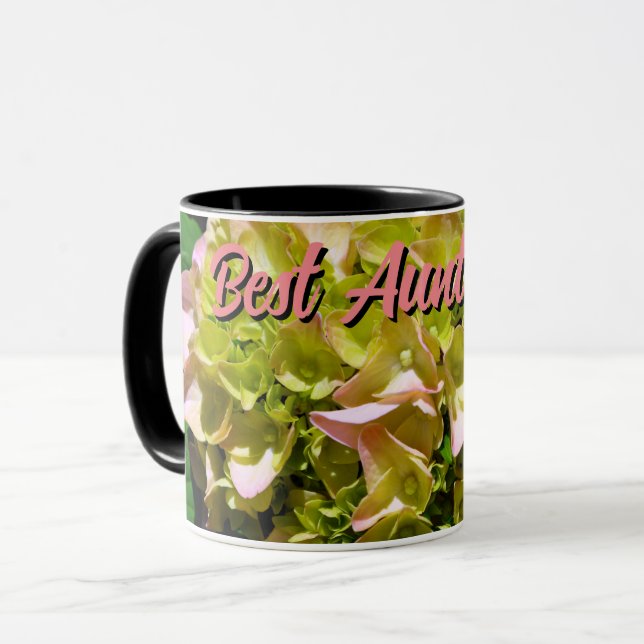 Grönt gult rosa Hydrangea best Auntie någonsin Mugg (Framsida vänster)