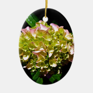 Grönt gult rosa Hydrangea rosa gult blomma Julgransprydnad Keramik