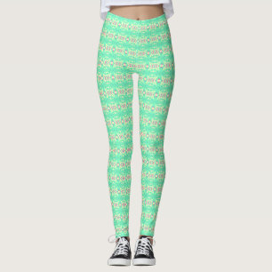 Grönt Gult Rosa Kor Deco Mönster Gym Fitness Leggings