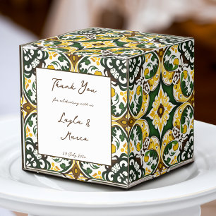 Grönt gult vintage Talavera tile bröllop Presentaskar