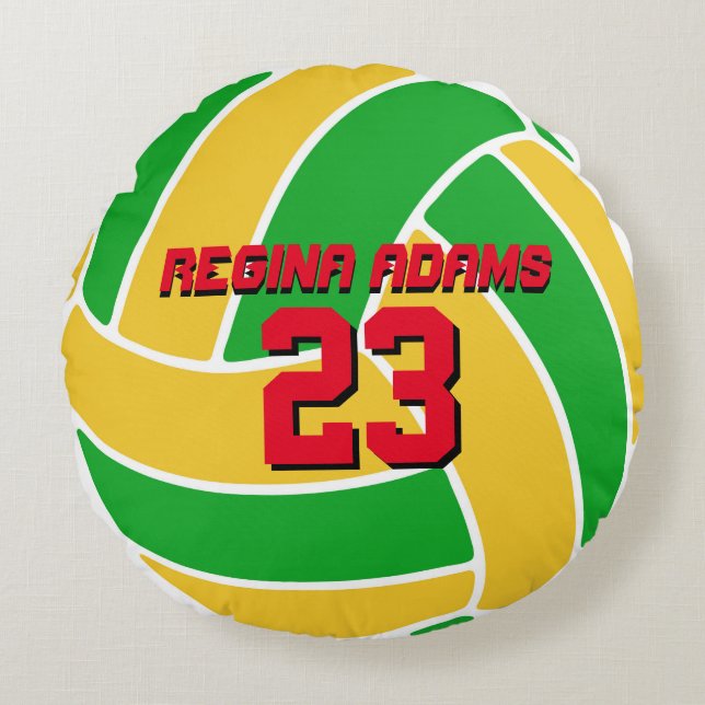 Grönt Gult Volleyball Sports Team Brasilien Pillow Rund Kudde (Framsidan)