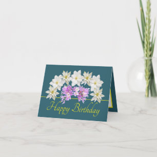 Grönt Gult White Lila Bouquet Grattis på födelseda Kort