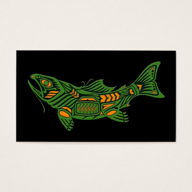 Grönt Haida Spirit Fish on Black Visitkort (Framsidan)