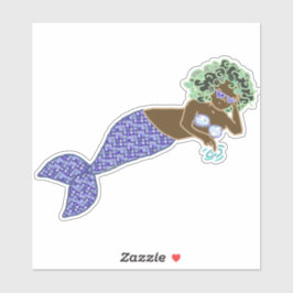 Grönt Hair, Lila Svan Sjöjungfru Lounging Klistermärken